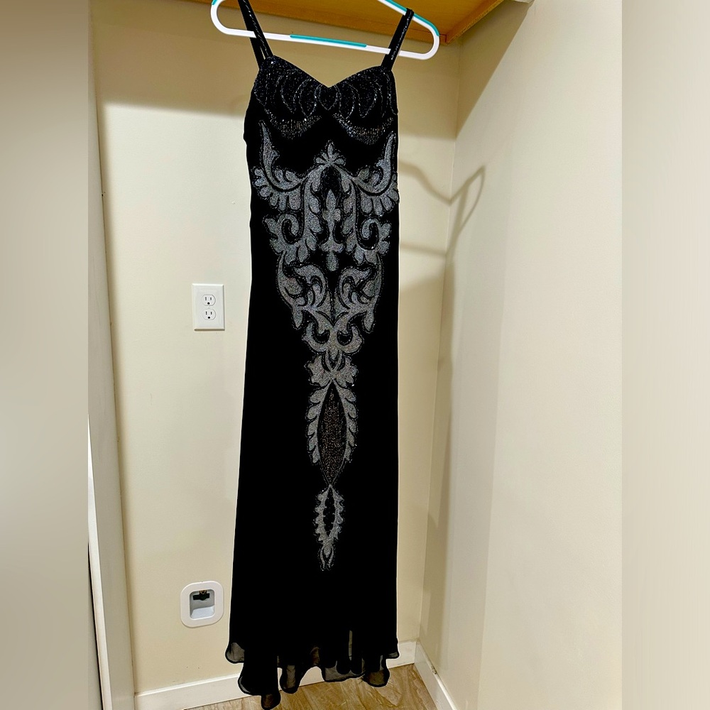 Black Macy dress with beautiful beads size Medium